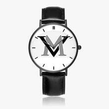 Load image into Gallery viewer, MyVybz Ultra-Thin Leather Strap Quartz Watch (Black With Indicators)