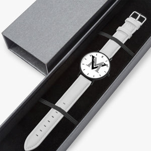 MyVybz Ultra-Thin Leather Strap Quartz Watch (Black With Indicators)