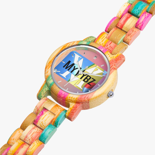 MyVybz.Blended Ice Cream Wooden Watch - Green & Pink